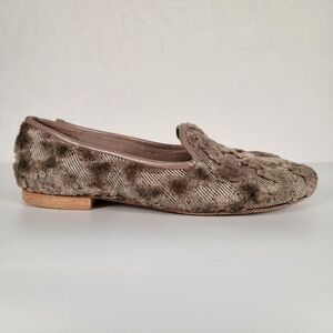 Ramon Tenza Tweed and Plush Velvet Loafers in Taupe, Size 6.5